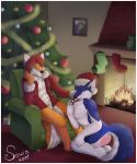  anthro candy candy_cane canid canine canis christmas dingo duo dusky_dingo feral food hi_res holidays male male/male mammal sowia spanking wolf 