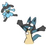  ambiguous_gender anthro baby_pok&eacute;mon blue_body blue_fur canid canine canis dewottdude duo fur googly_eyes hi_res in lucario mammal nintendo open_mouth pok&eacute;mon pok&eacute;mon_(species) riolu simple_background video_games 