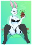 2020 absurd_res anthro beastars bedroom_eyes bra breasts camel_toe cleavage clothed clothing domestic_rabbit female flower froggywithfries front_view full-length_portrait fur garter_straps green_background haru_(beastars) hi_res holding_object holding_plant humanoid_hands lagomorph legwear leporid lingerie looking_at_viewer mammal narrowed_eyes open_mouth open_smile oryctolagus panties plant portrait rabbit seductive simple_background smile solo spread_legs spreading stockings thigh_highs underwear underwear_only white_body white_fur 