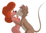  anthro areola arm_tuft breasts brown_nose canid canine cheek_tuft chest_tuft crossover disney don_bluth dsketch3r_(artist) duo elbow_tufts erect_nipples facial_tuft female female/female flat_chested fur goof_troop grabbing_arm hair half-closed_eyes kissing mammal mouse mrs._brisby multicolored_body multicolored_fur murid murine narrowed_eyes nipples nude pink_nose red_hair rodent roxanne_(goof_troop) simple_background surprise_kiss the_secret_of_nimh tuft two_tone_body two_tone_fur white_background wide_eyed 