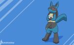  absurd_res anthro balls big_balls big_penis clothed clothing crossed_arms genitals hi_res lucario male nintendo pants_down partially_clothed penis pok&eacute;mon pok&eacute;mon_(species) rvlis solo uncut video_games watermark 