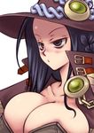  black_hair breasts cleavage collarbone doctor_magus fuyube_rion hat huge_breasts long_hair sekaiju_no_meikyuu simple_background solo upper_body white_background 
