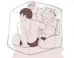  2020 anthro belly canid canine canis clothing domestic_dog duo human kemono male mammal moobs navel nipples overweight overweight_male simple_background sitting takakei1 underwear 
