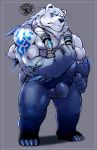  2020 absurd_res anthro balls belly bodily_fluids flaccid fur genitals hi_res humanoid_hands league_of_legends male mammal orangetaming overweight overweight_anthro overweight_male penis polar_bear riot_games simple_background solo sweat ursid ursine video_games volibear white_body white_fur 