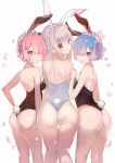  animal_ears ass bunny_ears bunny_girl dedeko emilia_(re_zero) no_bra pointy_ears ram_(re_zero) re_zero_kara_hajimeru_isekai_seikatsu rem_(re_zero) tail 