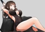  1girl absurdres armpits ballpoint_pen_(medium) blush bound breasts breasts_apart brown_hair covered_nipples dsr-50_(girls_frontline) girls_frontline highres jewelry large_breasts long_hair necklace parted_lips red_eyes restrained rippannjaku sideboob solo thighs tied_up traditional_media 