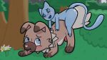  16:9 abdominal_bulge bodily_fluids cum duo etrola excessive_cum feral genital_fluids hi_res legendary_pok&eacute;mon male male/male mew night nintendo outside pok&eacute;mon pok&eacute;mon_(species) precum rockruff video_games widescreen 