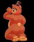  2016 animatronic anthro balls black_background brown_body butt clothing five_nights_at_freddy&#039;s genitals hat headgear headwear hi_res machine male mammal oseterollicete overweight overweight_anthro overweight_male robot simple_background smoosho solo ursid video_games 