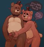  &lt;3 2018 animatronic anthro belly brown_body clothing duo english_text five_nights_at_freddy&#039;s handjob hat headgear headwear hi_res machine male male/male mammal oseterollicete overweight overweight_male penile robot sex simple_background smoosho text ursid video_games 