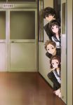  2boys 2girls bangs black_hair brown_hair chitanda_eru fukube_satoshi green_eyes highres hyouka ibara_mayaka kneeling long_hair mery_(yangmalgage) multiple_boys multiple_girls orange_eyes oreki_houtarou purple_eyes school_uniform serafuku sidelocks 