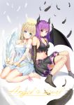  angel bra cleavage devil dress feet fishnets horns rissenka see_through skirt_lift thighhighs weapon wings 