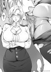  2girls ? ale_(ale_halexxx) anal_hair anilingus anus arms_under_breasts ass breasts cleavage cleavage_cutout closed_mouth crossed_arms glasses glynda_goodwitch greyscale high-waist_skirt large_breasts looking_at_viewer medium_hair monochrome multiple_girls open_mouth oral out_of_frame pubic_hair pussy revision rwby skirt spread_ass standing tongue tongue_out torn_clothes torn_legwear yuri 