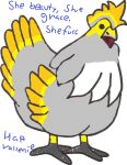  2020 3_toes alternate_form alternate_species ambiguous_gender anonymous_artist avian bad_handwriting bird black_eyes chicken english_text feathers feral galliform gallus_(genus) grey_body grey_feathers kaali meme orange_body orange_feathers phasianid simple_background solo text toes white_background wings yellow_body yellow_feathers 