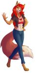  &lt;3 alpha_channel anthro bottomwear breasts canid canine canis cleavage clothed clothing crop_top domestic_dog female fox hair hand_on_hip hi_res hybrid jacket jeans long_hair looking_at_viewer mammal markings midriff navel pants scissorsrunner shirt simple_background smile solo solstice_dewinter tongue topwear transparent_background wave 