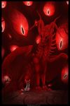  2019 5_toes canid canine claws demon digital_media_(artwork) dragon duo feathered_wings feathers feral fur hi_res horn hybrid mammal membrane_(anatomy) membranous_wings red_body red_fur scalie sitting soulsplosion spines toes western_dragon wings 