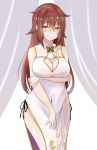  1girl absurdres bare_shoulders blush breast_hold breasts brown_eyes brown_hair cleavage cleavage_cutout hairband highres kantai_collection large_breasts long_hair looking_at_viewer remodel_(kantai_collection) saku_(kudrove) shiratsuyu_(kantai_collection) solo 