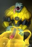  4_fingers abs alien anthro arkillo balls big_penis bodily_fluids clothed clothing cum cumshot ejaculation erection fingers genital_fluids genitals green_lantern_(series) hi_res male masturbation muscular muscular_anthro muscular_male open_mouth orgasm pecs penetration penis sex_toy solo todex tongue tongue_out 