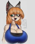  animal_humanoid big_breasts blonde_hair breasts cat_humanoid eyebrows felid felid_humanoid feline feline_humanoid female green_eyes hair huge_breasts humanoid looking_aside mammal mammal_humanoid open_mouth portrait simple_background smile solo zer0ember 