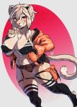  2020 anthro avante92 barely_visible_nipples big_breasts blush bottomwear bra breasts clothed clothing felid feline female fur hair hi_res jacket legwear looking_at_viewer mammal shorts smile solo stockings topwear underwear 