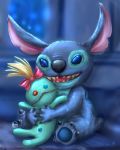  2020 4:5 alien blue_body blue_fur blue_nose bow disney experiment_(lilo_and_stitch) fur hair holding_object hug inanimate_object lilo_and_stitch long_ears male_(lore) notched_ear open_mouth open_smile pawpads pink_inner_ear rag_doll_(toy) scrump sharp_teeth sitting smile stitch_(lilo_and_stitch) teeth toes yeayin 