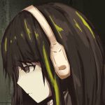  1girl absurdres bangs brown_eyes brown_hair close-up depressed english_commentary eyebrows_visible_through_hair face girls_frontline green_hair headphones highres iam long_hair m4a1_(girls_frontline) multicolored_hair sad solo streaked_hair 