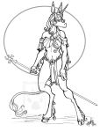  anthro cetrum clothing cybercat equid equine exposed female horn jewelry mammal monochrome necklace pose solo standing unicorn 