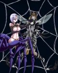  2girls arachne bdsm black_hair bondage bound breasts commission crossover furry highres insect_girl insect_wings kozureokami20 monster_girl monster_musume_no_iru_nichijou mosquito_girl mosquito_musume multiple_girls one-punch_man rachnera_arachnera red_eyes silk smile spider_girl spider_web wings 