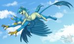  avian claws cloud duo earth_pony equid equine feral flying friends friendship_is_magic gallus_(mlp) gryphon happy hasbro hooves horse male male/male mammal my_little_pony mythological_avian mythology open_mouth patreon_reward pony sandbar_(mlp) sky smile sunny_way wings 