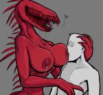  &lt;3 anthro bodily_fluids claws duo female human keadonger lactating male mammal milk monster nipples red_body red_skin scp-939 scp_foundation sharp_claws sharp_teeth spines teeth where_is_your_god_now 