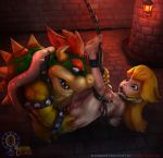  anal anal_penetration anthro bdsm bondage bound bowser breast_squish breast_torture breasts butt butt_grab castle chain duo english_text female forced gag hand_on_butt hands_behind_back human koopa male male/female mammal mario_bros nintendo penetration princess_peach rape reptile salaciouscarnival scalie squish text turtle video_games 