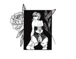  1girl absurdres ass flower greyscale helen highres kneeling knees mask monochrome paw_pose self_upload solo tattoo the_incredibles 