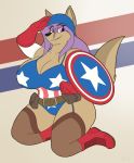  absurd_res anthro breasts canid canine canis captain_america_(marvel) cleavage clothed clothing cosplay female feonna_starglaze hi_res mammal shield solo theroflcoptr wolf 