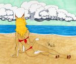  anthro beach bikini clothing dreadwolfclaw1990 felid feline female hi_res lynx mammal samantha_vivienne seaside solo summer swimwear 