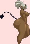  absurd_res big_breasts big_butt breasts butt dark_skin demon demon_humanoid eikasianspire female hi_res huge_butt humanoid humanoid_pointy_ears nipples nude pink_background simple_background solo spade_tail 