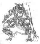  absurd_res ambiguous_gender armor bionicle claws dragon english_text fingers graphite_(artwork) hi_res holding_object holding_weapon horn humanoid lego machine makuta melee_weapon miserix monochrome open_mouth pencil_(artwork) polearm robot scalie simple_background sketch smoke smoke_from_mouth solo staff standing text that1cactus thick_thighs toe_claws traditional_media_(artwork) weapon white_background wide_hips 