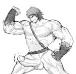  1boy abs bangs bara chest fate/grand_order fate_(series) flexing greyscale hand_on_hip hunterkay large_penis male_focus monochrome muscle orion_(fate/grand_order) orion_(super_archer)_(fate) pectorals penis pose smile solo thick_eyebrows thighs uncensored upper_body vambraces veins 