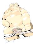  2020 absurd_res anthro balls belly blush canid canine canis clothing domestic_dog genitals hi_res humanoid_genitalia humanoid_hands humanoid_penis kemono male mammal moobs namihira_kousuke nipples overweight overweight_anthro overweight_male penis pubes sigenoya simple_background solo takotyutyu trouble_(series) underwear white_background 