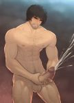  1boy abs bara black_hair blush carlos_oliveira chest chest_hair closed_eyes cum ejaculation erection facial_hair highres hunterkay large_penis male_focus male_masturbation masturbation muscle nipples pectorals penis projectile_cum resident_evil solo testicles uncensored 