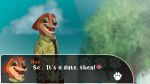  16:9 2020 anthro canid canine clothed clothing dialogue digital_media_(artwork) disney english_text fangs footprint fox fur hi_res looking_at_viewer male mammal necktie nick_wilde open_mouth pattern pawprint shirt showing_teeth smile solo teeth text tongue topwear tree video_games visual_novel widescreen zhearun zootopia 