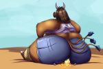  3:2 ambiguous_gender anthro big_butt bovid breasts brown_body brown_fur butt butt_crush clothed_facesitting clothing crop_top crush domination duo equid equine facesitting fat_furs female female/ambiguous female_domination fur hi_res horn huge_butt huge_thighs larger_female mammal midriff nintendo obese obese_female overweight overweight_female pok&eacute;mon pok&eacute;mon_(species) ponyta rear_view shenzel shirt sitting_on_person size_difference smaller_ambiguous tauros thick_thighs topwear video_games wide_hips 