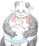  2020 absurd_res anthro barely_visible_genitalia belly black_body black_fur blush bulge cricetid duo eyes_closed fur genitals giant_panda hamster hi_res kemono kemonofluffy male male/male mammal moobs overweight overweight_male rodent towel ursid white_body white_fur 