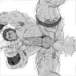  1boy abs ahegao anal armpits bara beard blush chest cum cum_while_penetrated dildo ejaculation erection facial_hair fate/grand_order fate/zero fate_(series) greyscale highres iskandar_(fate) konohanaya male_focus manly milking_machine monochrome muscle nipples pectorals penis sex solo testicles thick_thighs thighs urethral_insertion veins vibrator_in_anus 