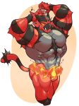  5_fingers accessory anthro black_body black_fur claws fangs fingers fire fur hair_accessory hair_tie happyending hi_res holding_object incineroar male mouth_hold muscular muscular_anthro muscular_male musical_note nintendo one_eye_closed pok&eacute;mon pok&eacute;mon_(species) red_body red_fur solo tying_hair vein video_games yellow_sclera 