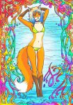  a.b._lust animal_humanoid bikini blonde_hair blush canid canid_humanoid canine canine_humanoid clothing collar elise_(greyhunter) female fox fox_humanoid fur green_eyes hair happy hi_res humanoid jewelry mammal mammal_humanoid necklace nipple_outline pose sea smile solo sun swimwear water 