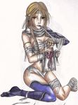  androgynous bandages breasts large_breasts mouth_hold ninja nintendo pointy_ears red_eyes sheik solo the_legend_of_zelda 