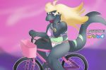  bicycle bikini blonde_hair bracellet cetacean clothing collar cyclist eyewear hair hippie mammal marine phocoenidae soranotamashii sunglasses swimsuit 