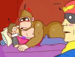  4:3 age_difference anthro ape bed blush bodily_fluids brown_hair captain_falcon caught clothed clothing condom curvy_figure curvy_hips donkey_kong_(character) donkey_kong_(series) dustymiller erection erection_under_clothing f-zero fully_clothed furniture genital_fluids gorilla group hair hand_on_head haplorhine human imminent_kiss imminent_sex interspecies interspecies_kissing interspecies_relationship larger_anthro larger_male leg_wrap male male/male mammal muscular muscular_male nintendo nipples on_bed pillow pok&eacute;mon precum precum_through_clothing premature_ejaculation primate red_(pok&eacute;mon) sexual_barrier_device size_difference skinny smaller_human smaller_male smooth_skin speechless surprise sweat sweaty_thighs thick_thighs video_games wet wet_clothing wide_hips younger_male 