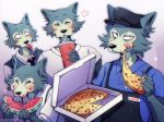  &lt;3 2020 anthro beastars beverage blush bodily_fluids candy canid canine canis claws clothed clothing drinking drinking_straw eating food fruit fur grey_body grey_fur hat headgear headwear hi_res legoshi_(beastars) licking licking_lips licking_own_lips lollipop male mammal melon name_tag pirateyoukai pizza plant self_lick simple_background tongue tongue_out watermelon watermelon_slice wolf 