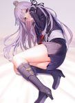  1girl adjusting_hair black_gloves blush boots braid commentary_request cup danganronpa danganronpa_1 disposable_cup eyebrows_visible_through_hair food food_on_head gloves hair_between_eyes hair_ribbon highres jacket kirigiri_kyouko long_hair looking_at_viewer lying necktie noodles object_on_head on_side open_mouth pleated_skirt purple_eyes purple_hair purple_jacket purple_skirt ramen red_neckwear ribbon ririko_(zhuoyandesailaer) shirt single_braid skirt solo white_shirt 