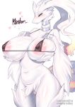  2020 anthro anthrofied areola big_breasts bikini blue_eyes blush bodily_fluids breasts clothing dragon female fur furred_dragon genital_fluids genitals hi_res huge_breasts legendary_pok&eacute;mon looking_at_viewer mostly_nude nintendo nipples pok&eacute;mon pok&eacute;mon_(species) pok&eacute;morph pussy pussy_juice reshiram signature simple_background solo sweat swimwear video_games whisperingfornothing white_background white_body white_fur 